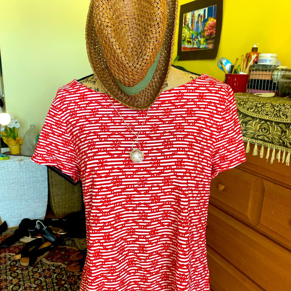COPY - Anthropologie beautiful cotton red and white top size large